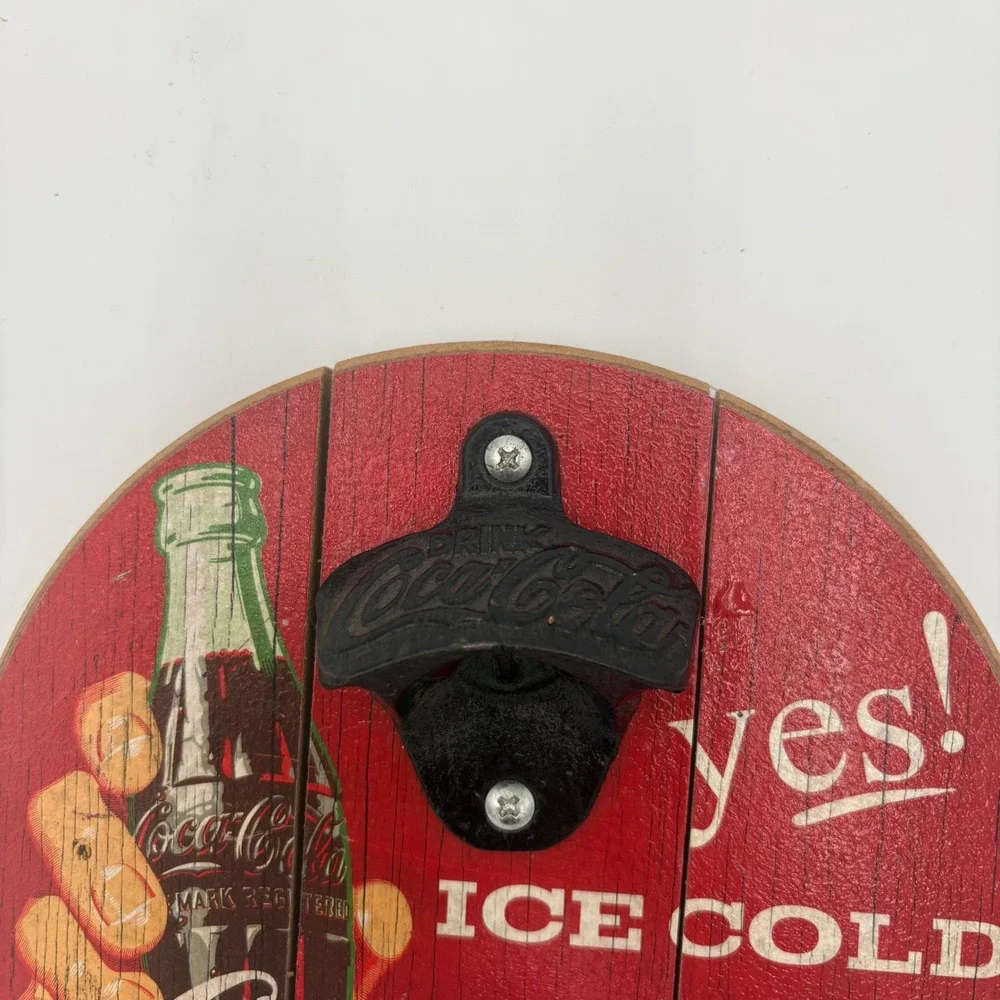 Coca Cola Ice‎ Cold Red Wood Wall Mount Bottle Opener Vintage Retro Decor